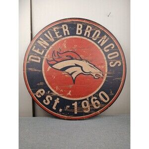 Denver Broncos Wood 24” Round Sign Distressed Look